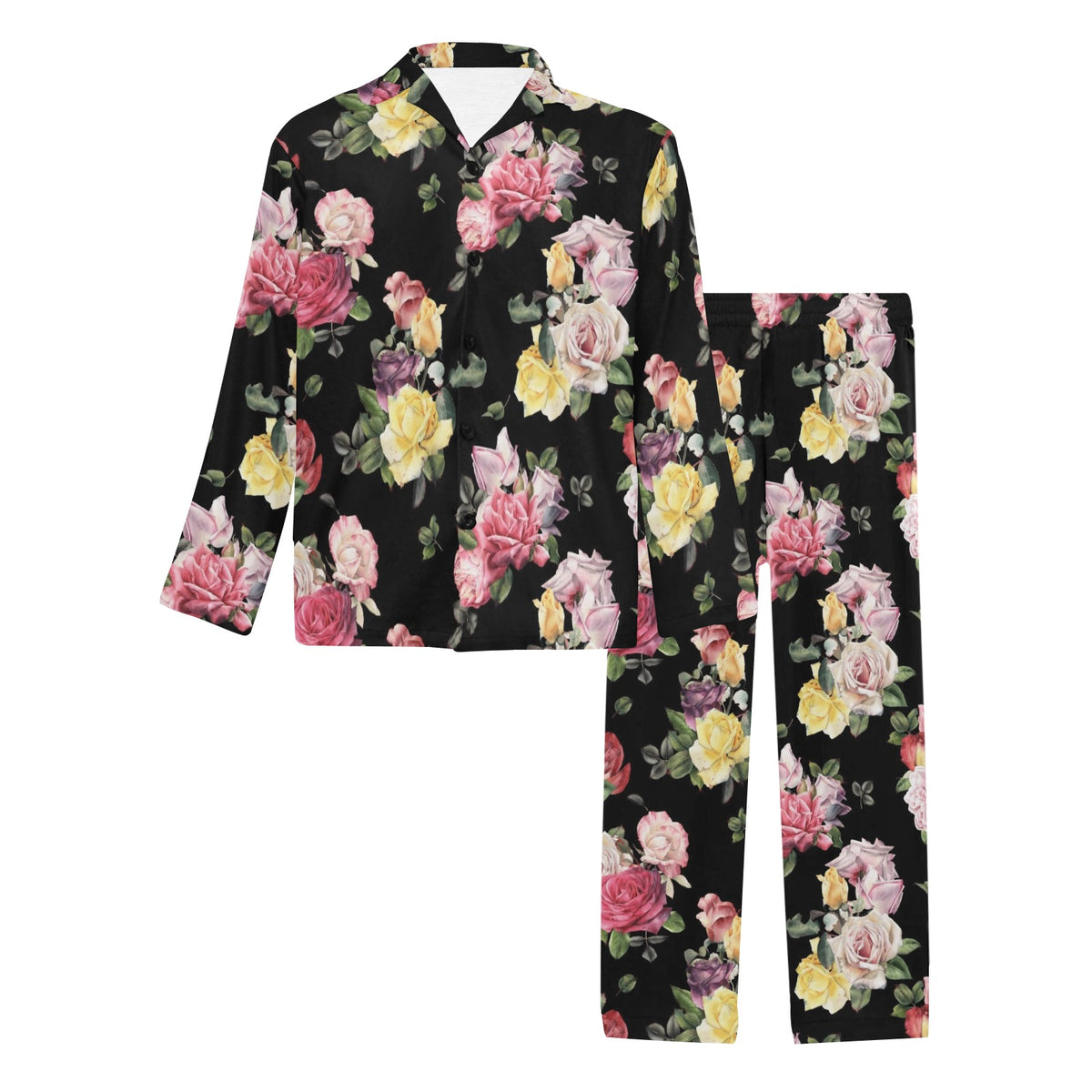 Rose Pattern Print Design RO010 Men's Long Sleeve Pajama Set