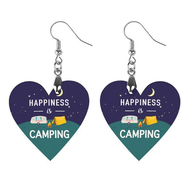 Happiness is Camping Wooden Earrings Pendant