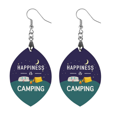 Happiness is Camping Wooden Earrings Pendant