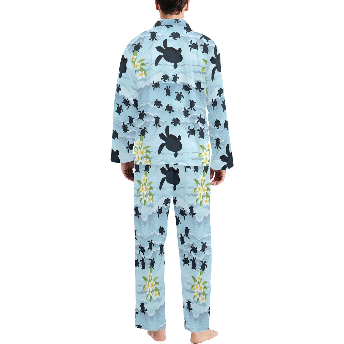 Sea Turtle Pattern Print Design T011 Men's Long Sleeve Pajama Set