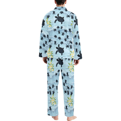 Sea Turtle Pattern Print Design T011 Men's Long Sleeve Pajama Set