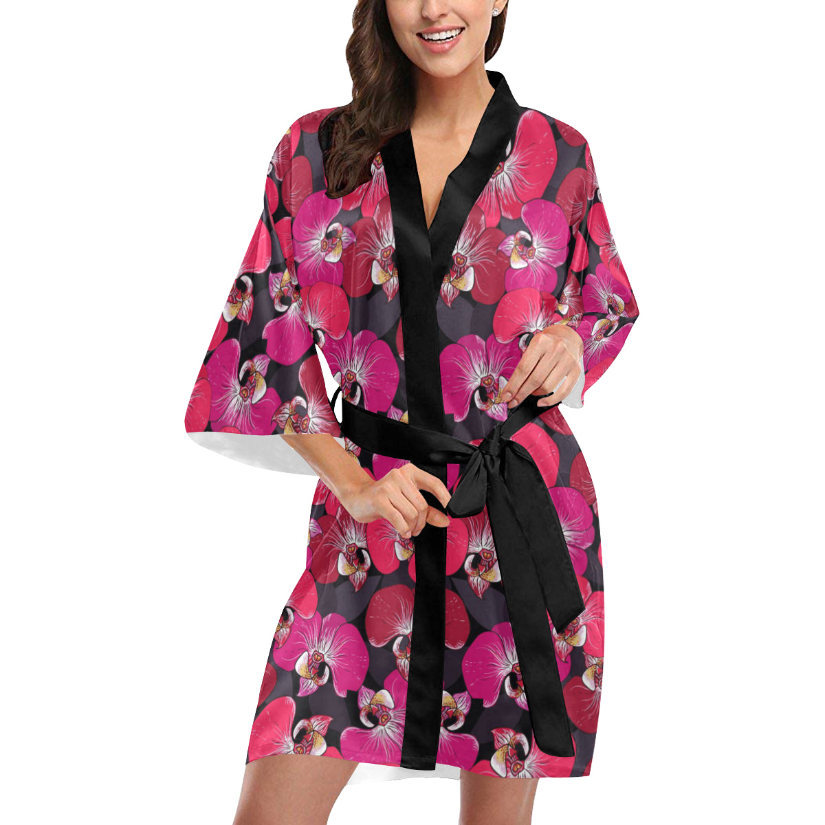 Orchid Red Pattern Print Design OR05 Women's Short Kimono