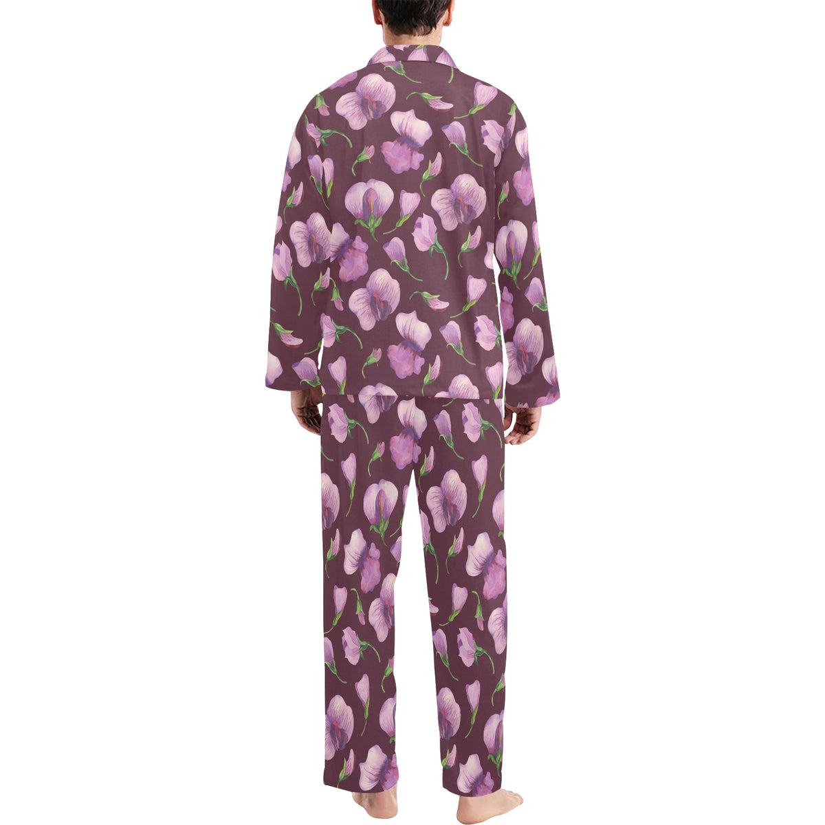 Peony Pattern Print Design PE010 Men's Long Sleeve Pajama Set