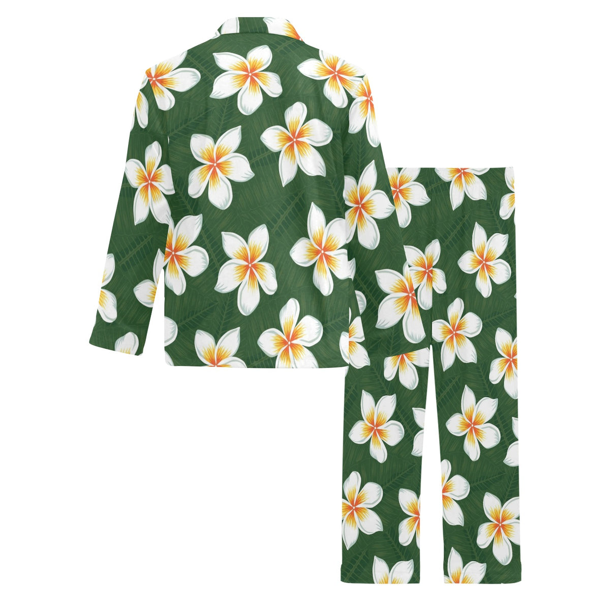 White Plumeria Pattern Print Design PM020 Men's Long Sleeve Pajama Set