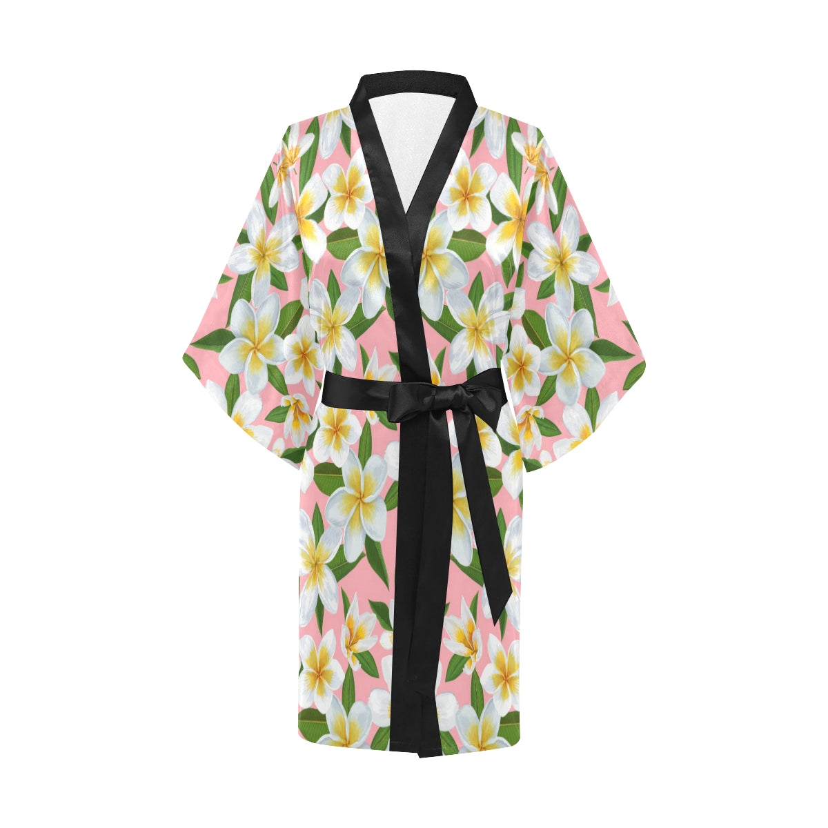White Plumeria Pattern Print Design PM011 Women's Short Kimono