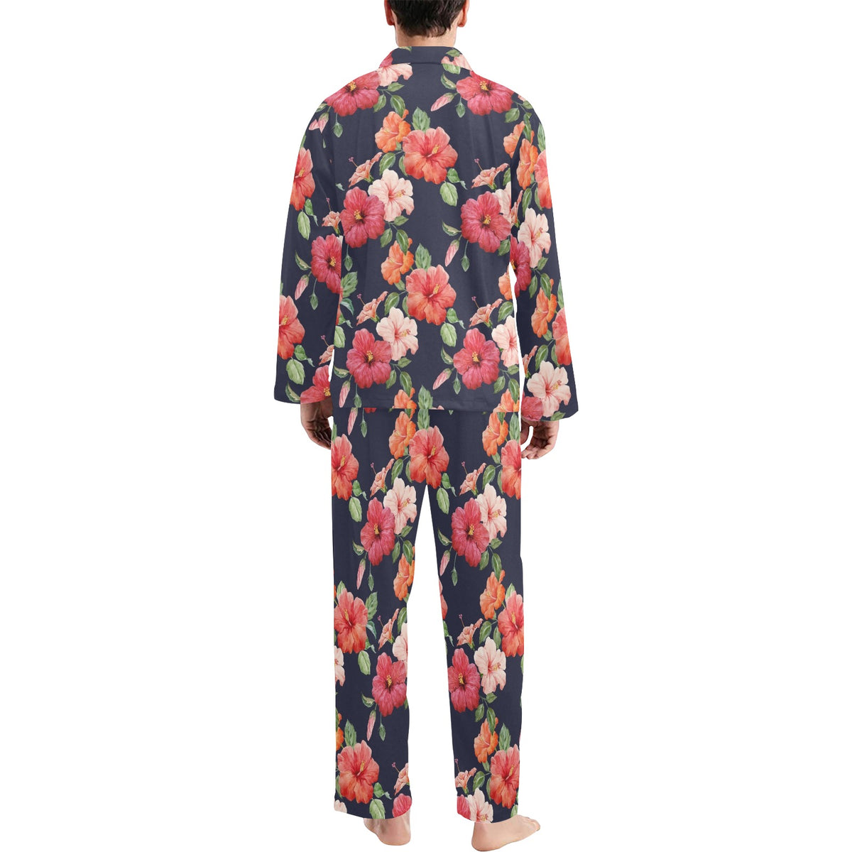 Tropical Flower Pattern Print Design TF020 Men's Long Sleeve Pajama Set