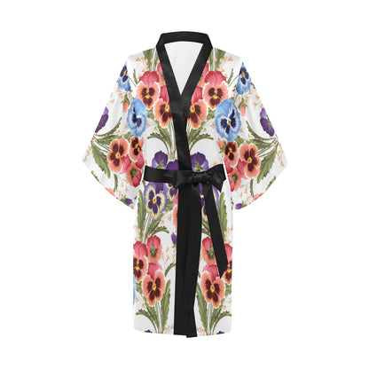 Pansy Pattern Print Design PS06 Women's Short Kimono