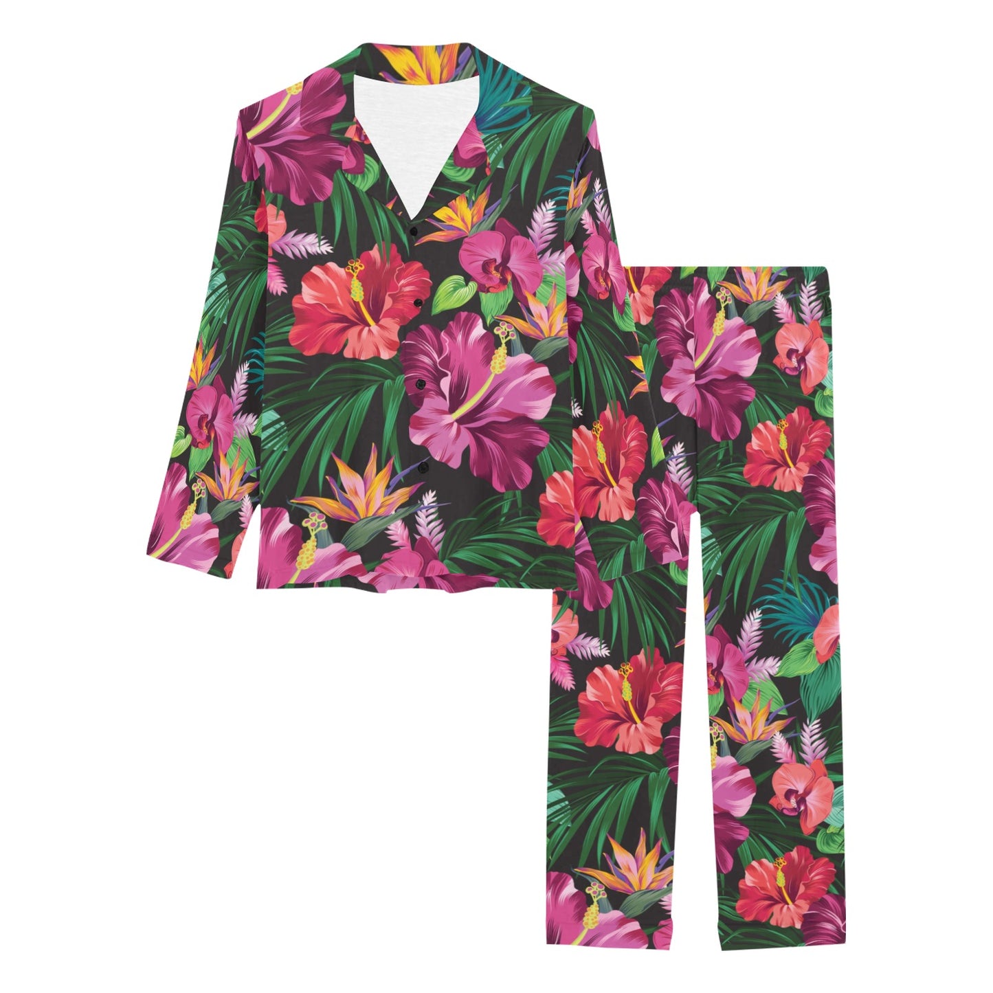 Hibiscus Hawaiian Design Print Pattern Women's Long Sleeve Pajama Set