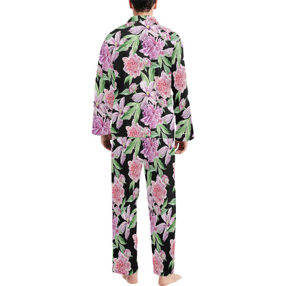 Peony Pattern Print Design PE08 Men's Long Sleeve Pajama Set