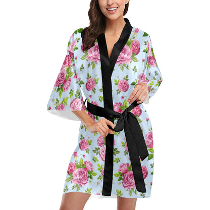 Rose Pink Pattern Print Design RO08 Women's Short Kimono