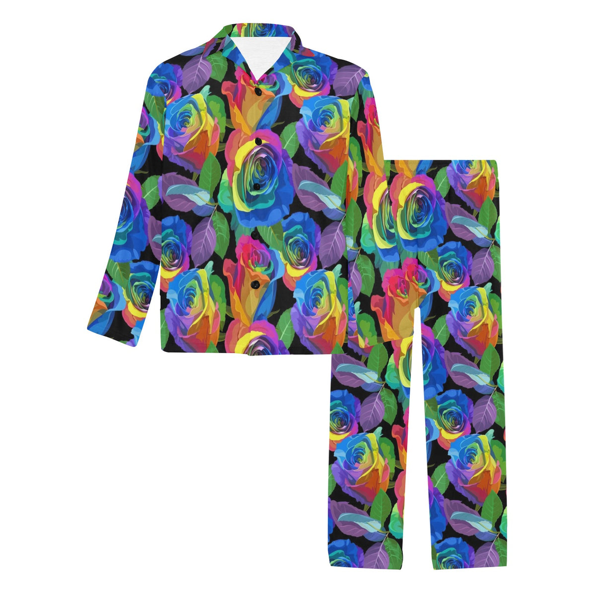 Rose Pattern Print Design RO02 Men's Long Sleeve Pajama Set