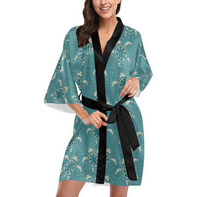 Sea Turtle Pattern Print Design T02 Women's Short Kimono