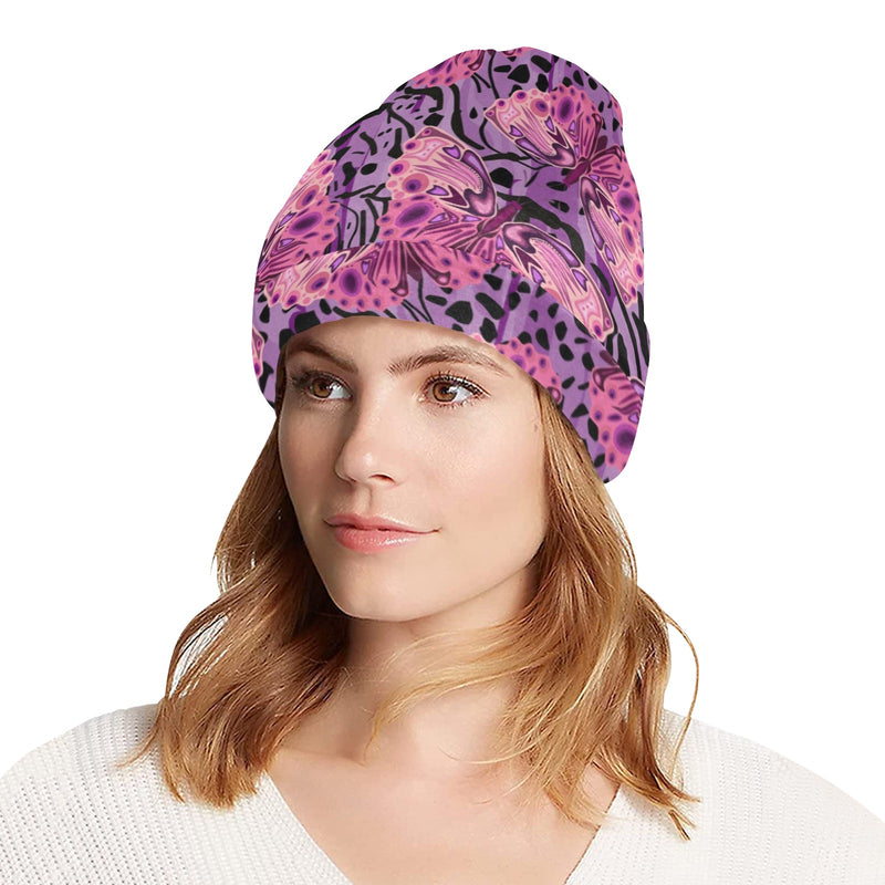 Purple Butterfly Leopard Unisex Beanie