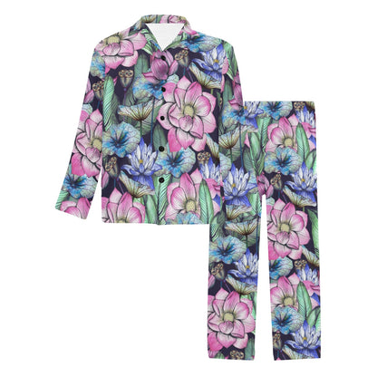 Water Lily Pattern Print Design WL07 Men's Long Sleeve Pajama Set
