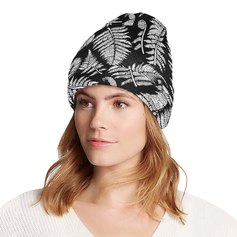 Fern Leave Black White Print Pattern Unisex Beanie