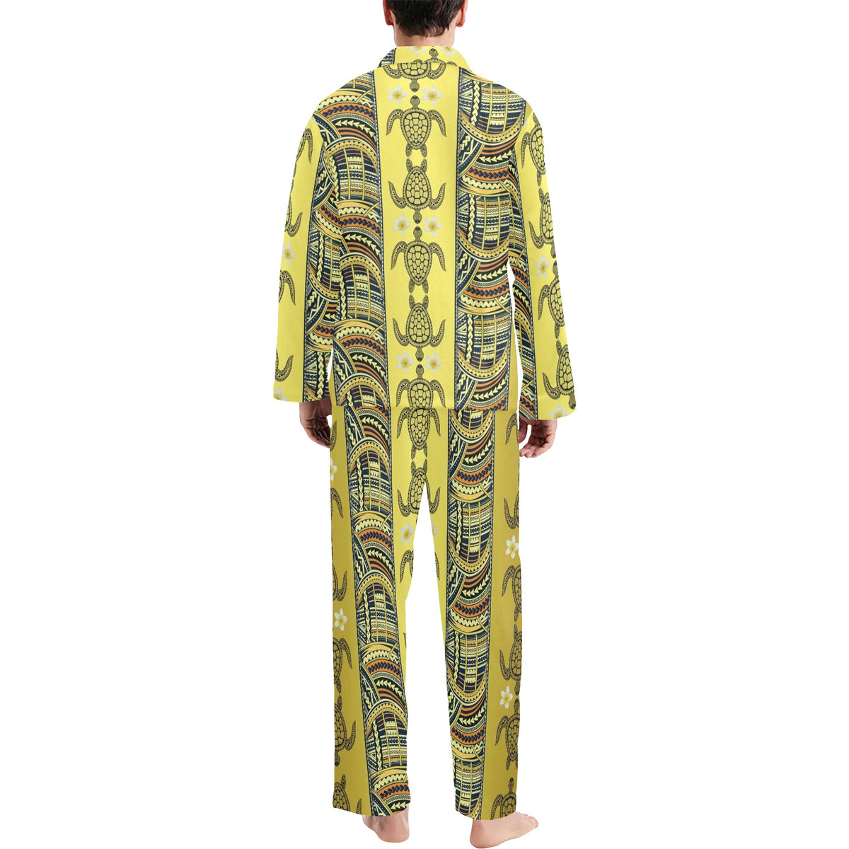 Polynesian Turtle Hawaiian Design Print Men's Long Sleeve Pajama Set