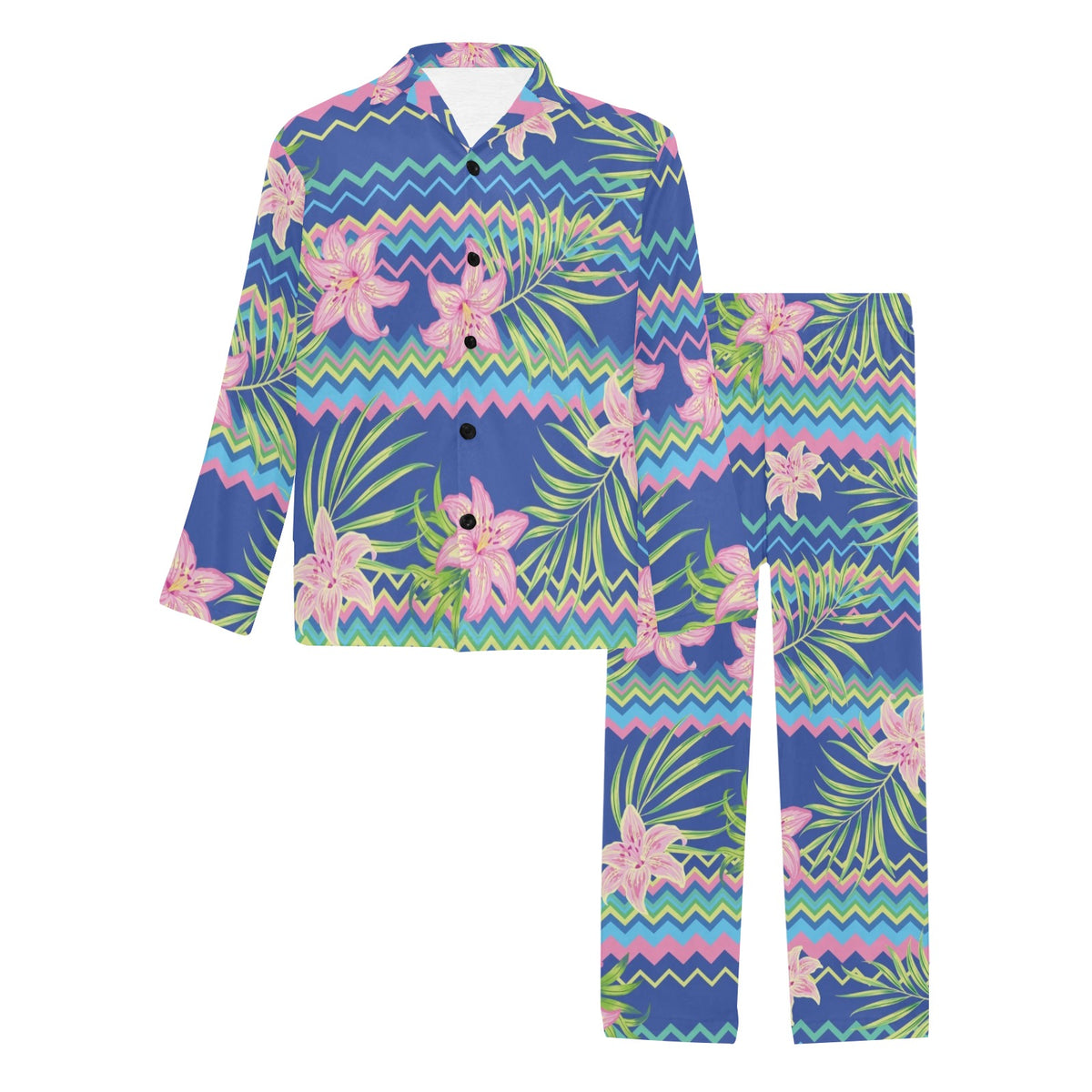 Lily Pattern Print Design LY015 Men's Long Sleeve Pajama Set