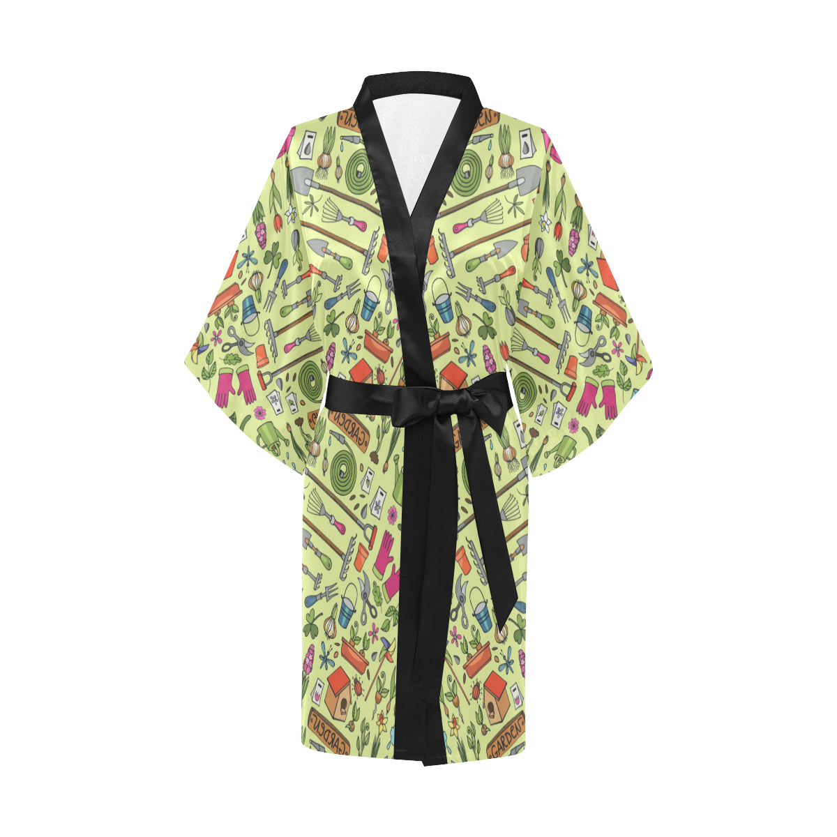 Gardening Pattern Print Design G02 Women's Short Kimono