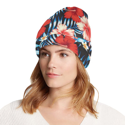 Red Hibiscus Blue Scene Unisex Beanie