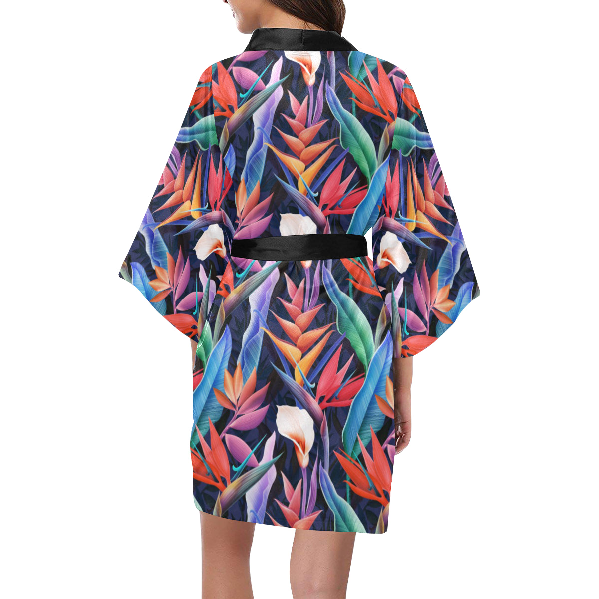 Tropical Flower Pattern Print Design TF023 Women's Short Kimono