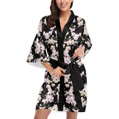 Orchid White Pattern Print Design OR03 Women's Short Kimono