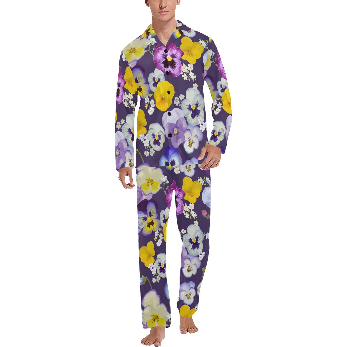 Pansy Pattern Print Design PS02 Men's Long Sleeve Pajama Set