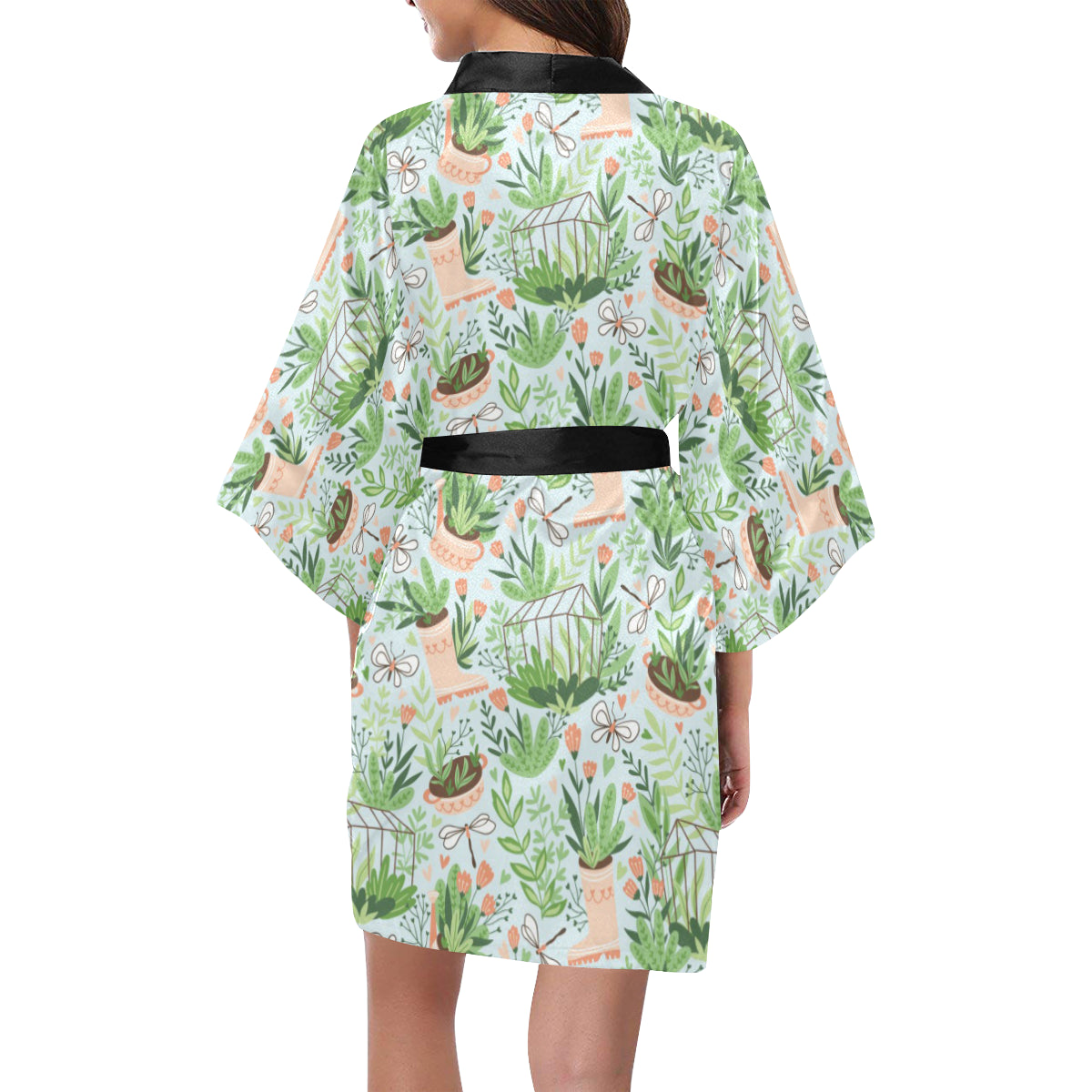 Gardening Pattern Print Design G04 Women's Short Kimono