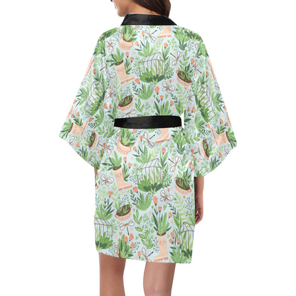 Gardening Pattern Print Design G04 Women's Short Kimono