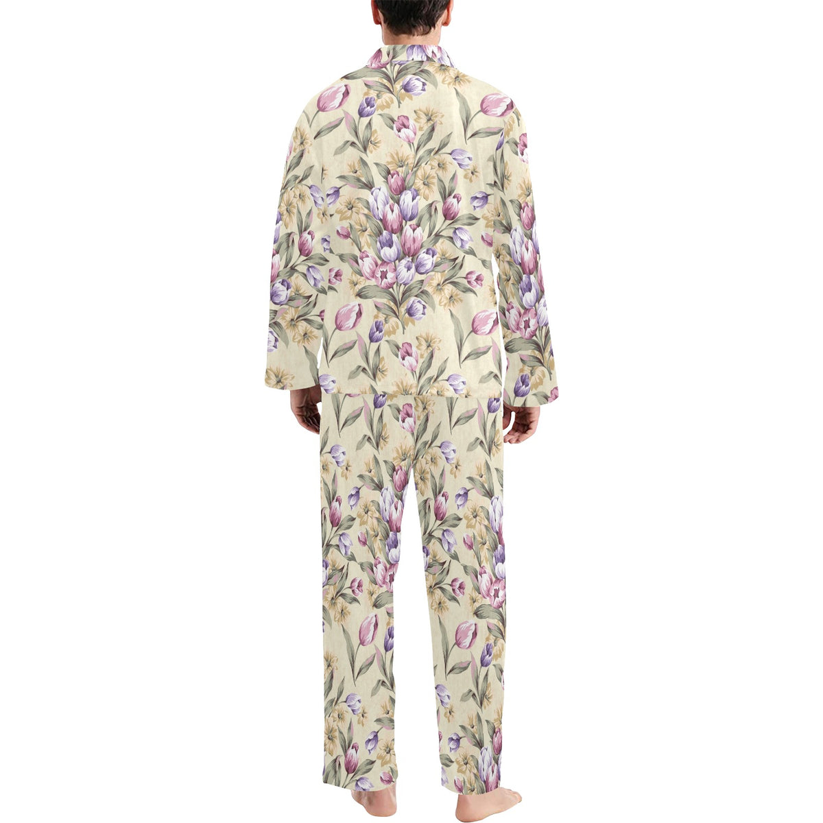 Tulip Pattern Print Design TP04 Men's Long Sleeve Pajama Set