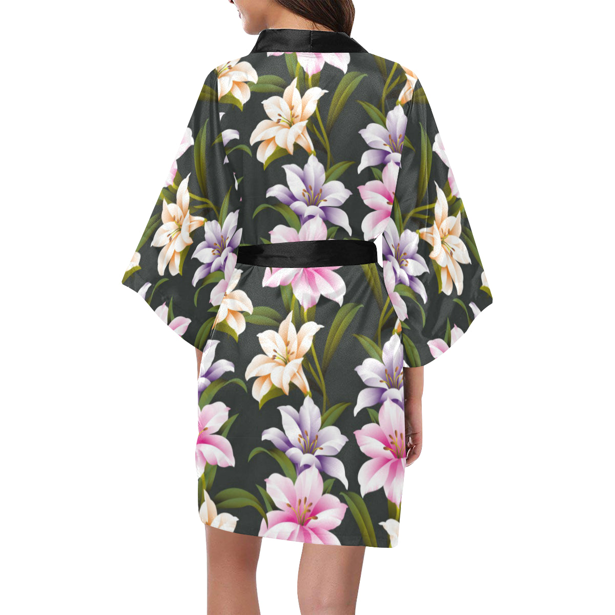 Lily Pattern Print Design LY01 Women's Short Kimono