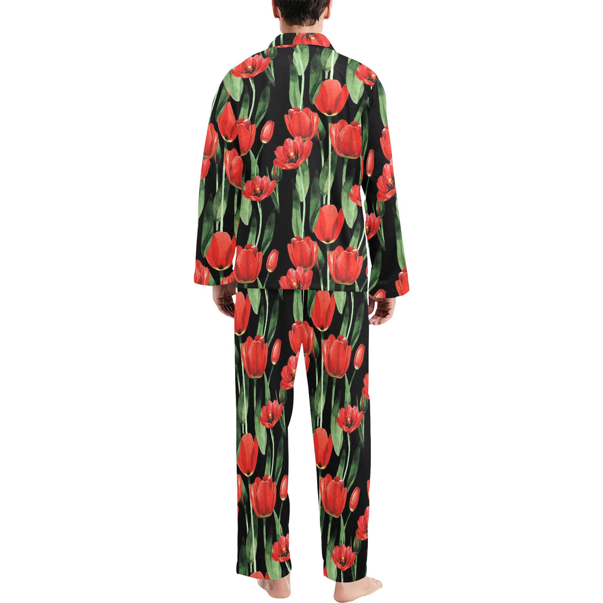 Tulip Red Pattern Print Design TP03 Men's Long Sleeve Pajama Set