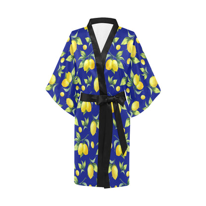 Lemon Pattern Print Design LM06 Women's Short Kimono