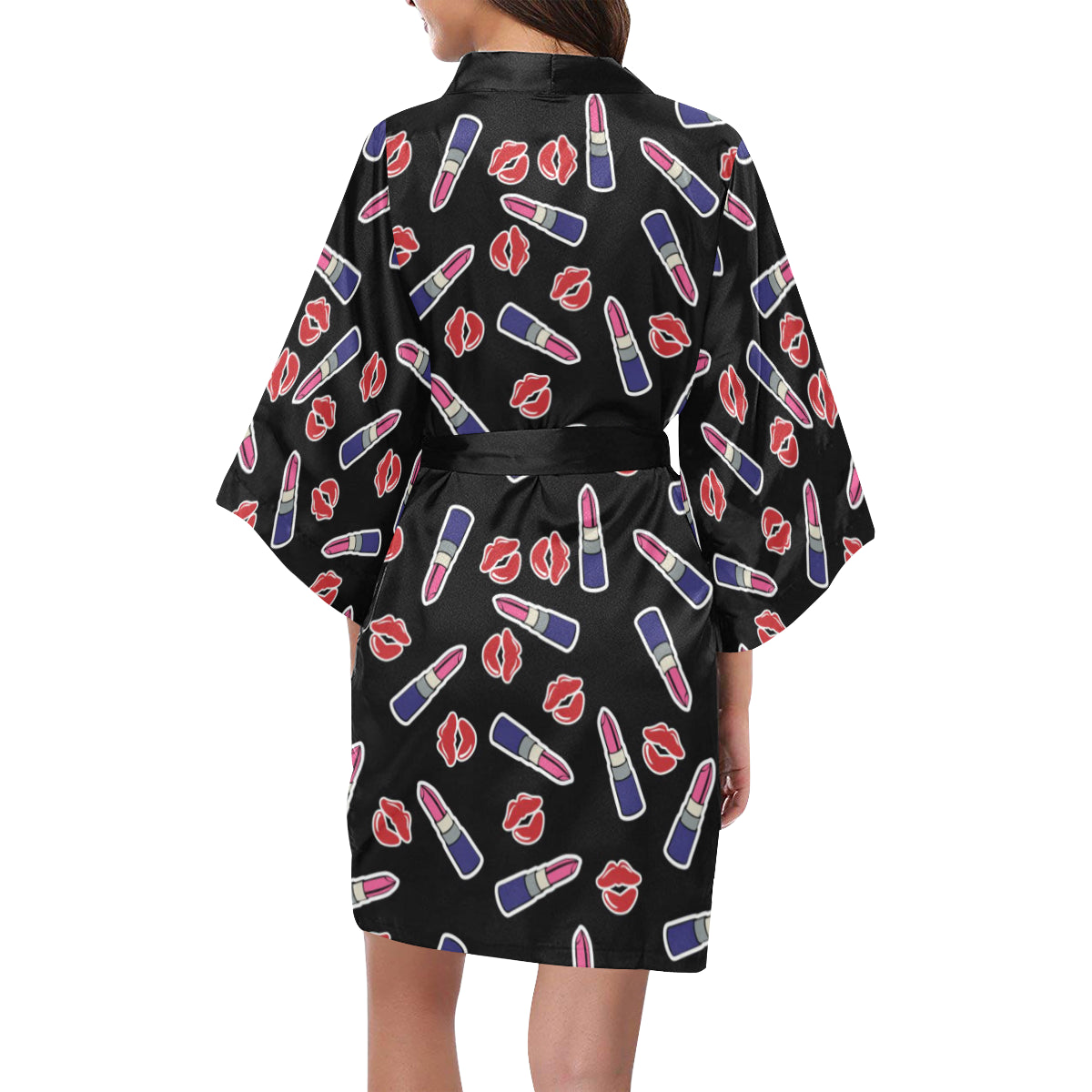 Lipstick Pattern Print Design LT01 Women's Short Kimono