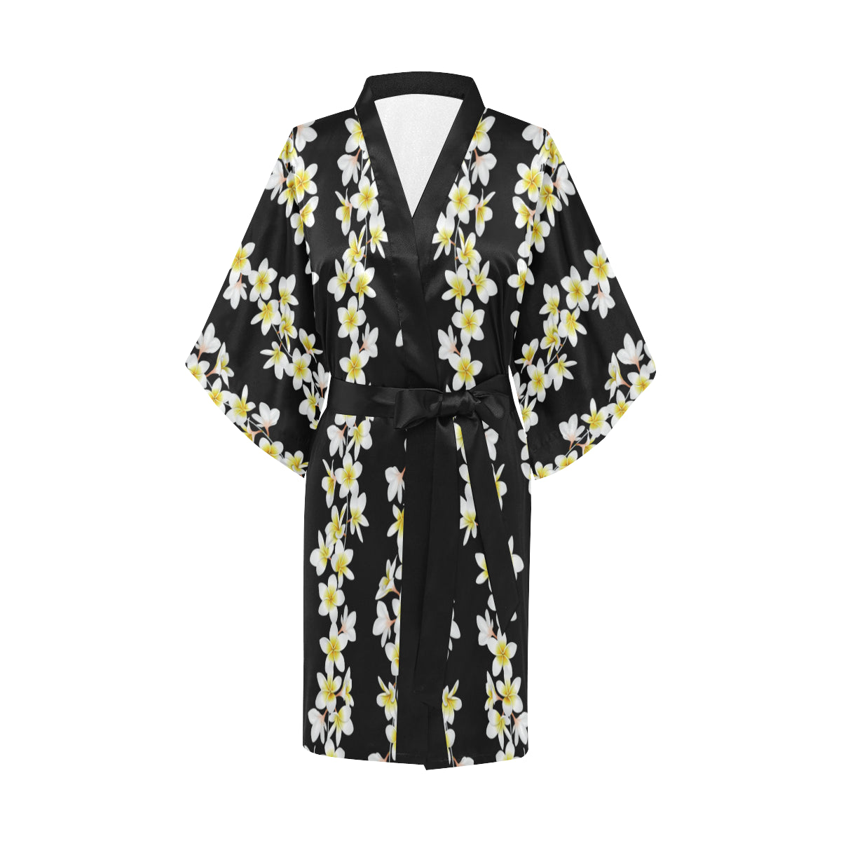 White Plumeria Pattern Print Design PM08 Women's Short Kimono
