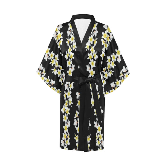 White Plumeria Pattern Print Design PM08 Women's Short Kimono