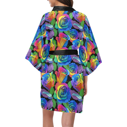 Rose Pattern Print Design RO02 Women's Short Kimono