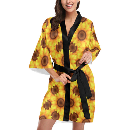 Sunflower Pattern Print Design SF07 Women's Short Kimono
