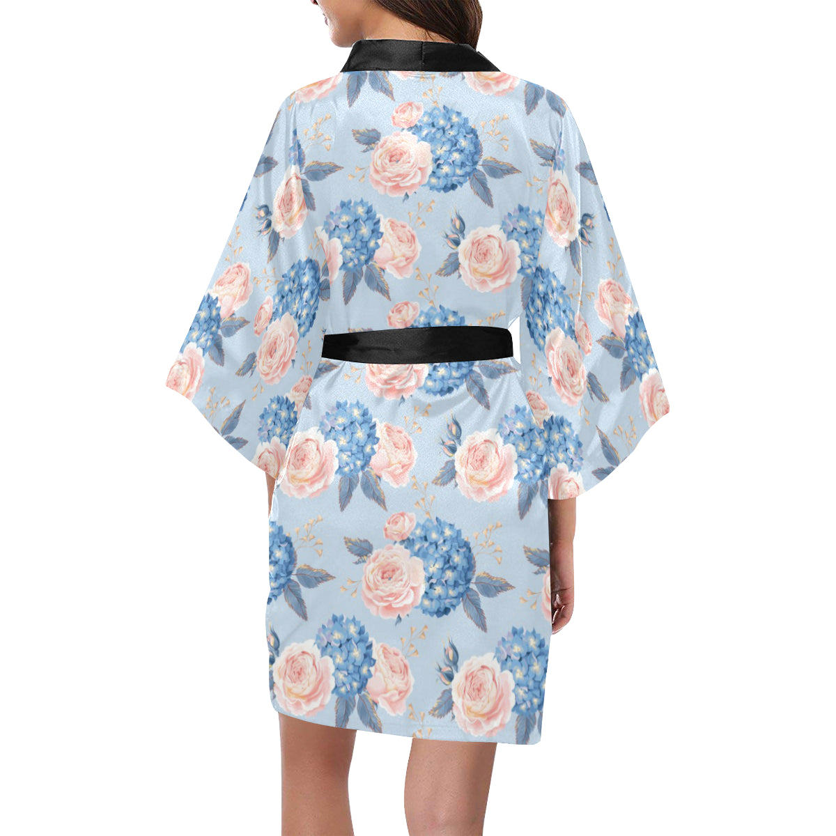 Hydrangea Pattern Print Design HD06 Women's Short Kimono