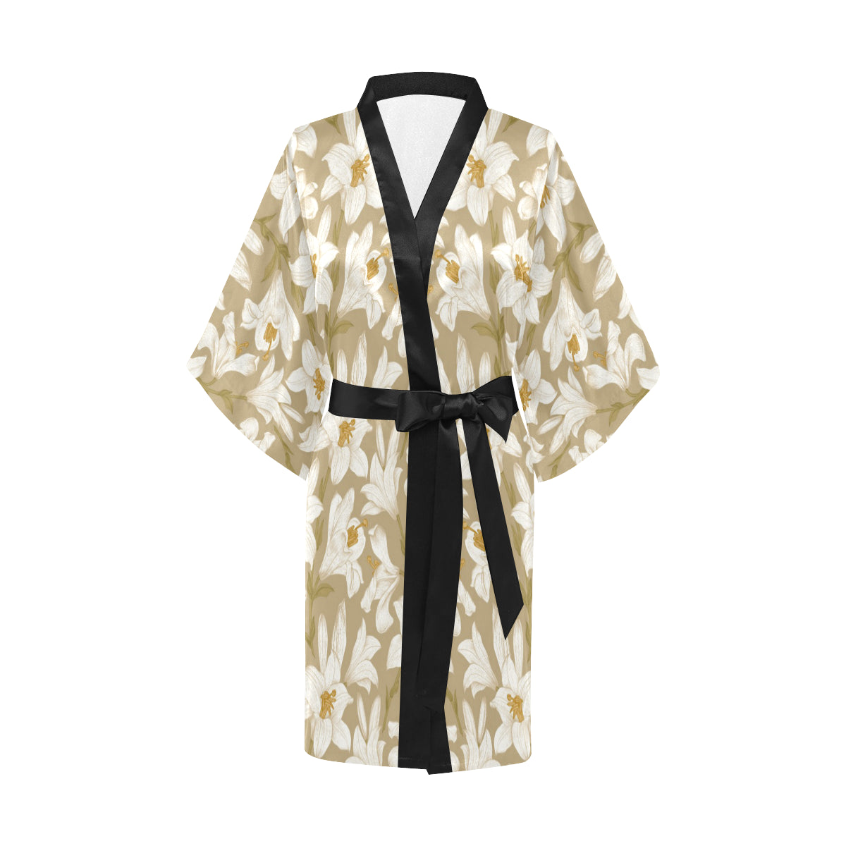 Lily Pattern Print Design LY07 Women's Short Kimono