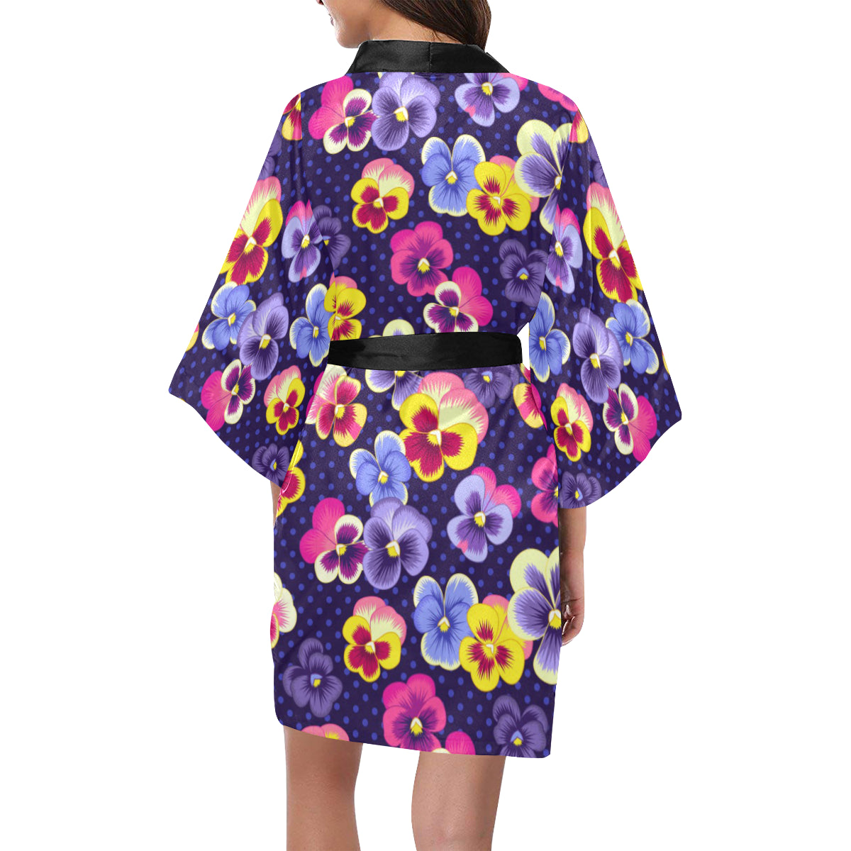 Pansy Pattern Print Design PS04 Women's Short Kimono