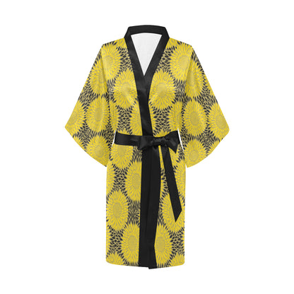 Sunflower Pattern Print Design SF06 Women's Short Kimono