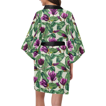 Magnolia Pattern Print Design MAG07 Women's Short Kimono