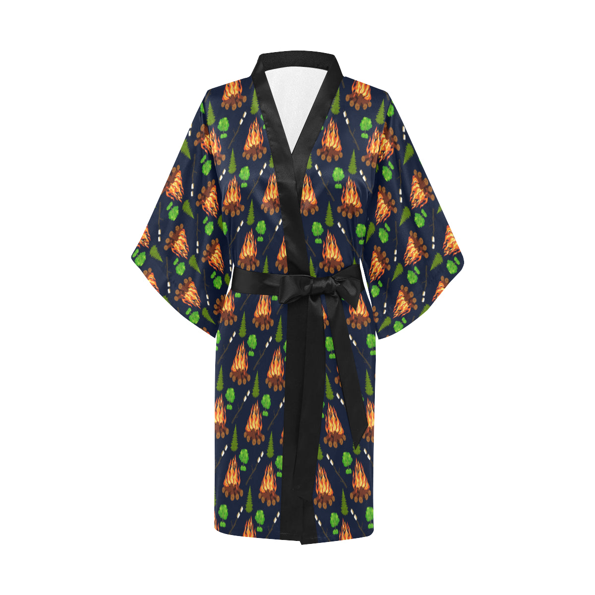 Camfire marshmallow Camping Design Print Women's Short Kimono