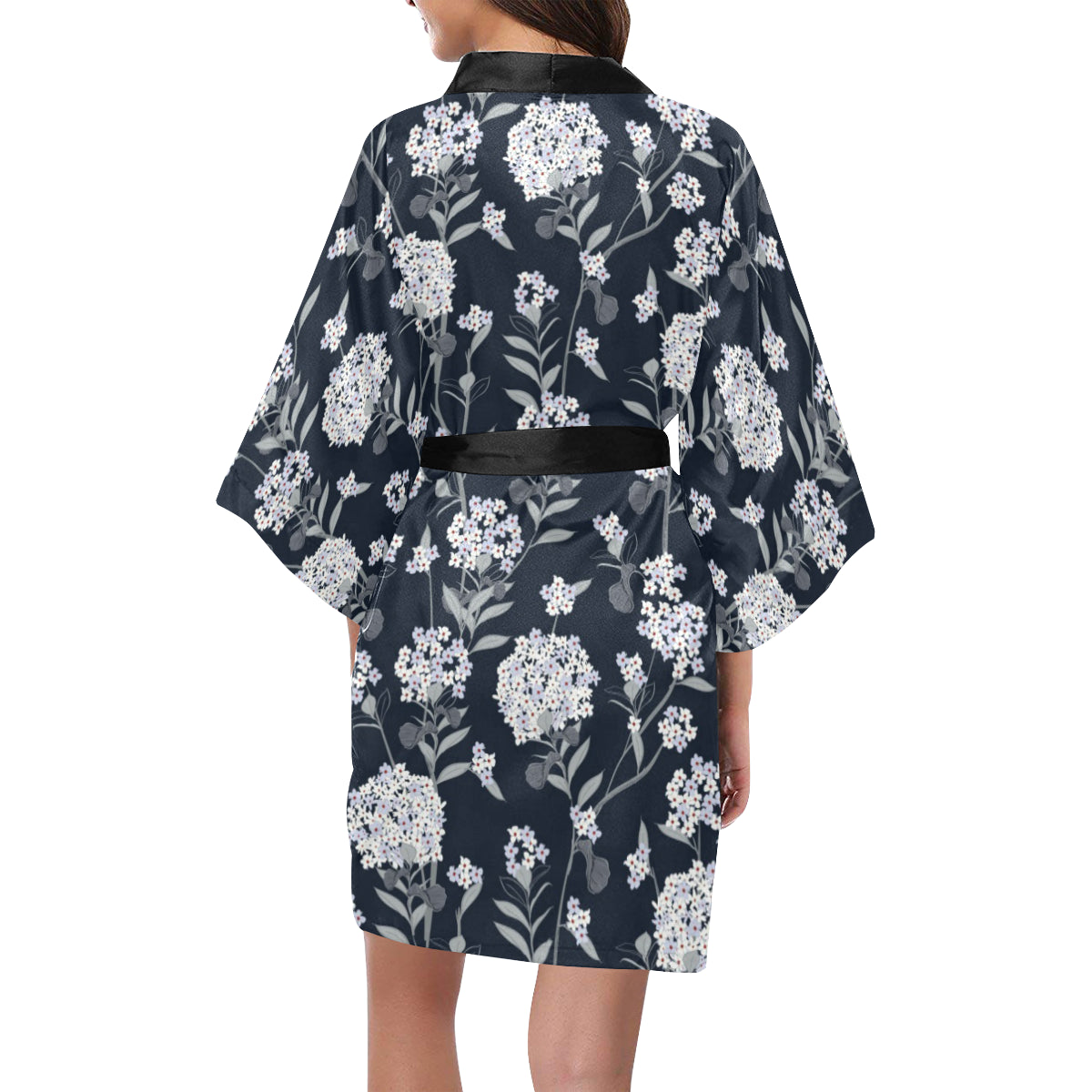 Hydrangea Pattern Print Design HD07 Women's Short Kimono