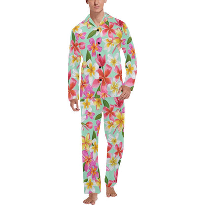 Plumeria Pattern Print Design PM014 Men's Long Sleeve Pajama Set