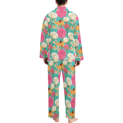 Summer Floral Pattern Print Design SF07 Men's Long Sleeve Pajama Set