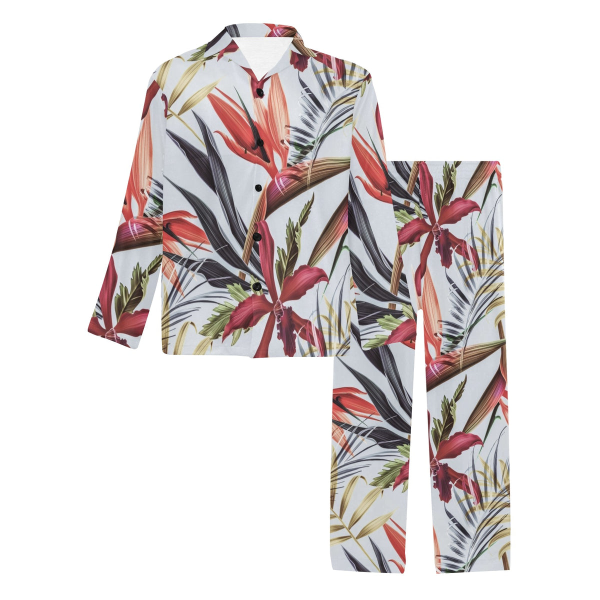 Tropical Flower Pattern Print Design TF021 Men's Long Sleeve Pajama Set