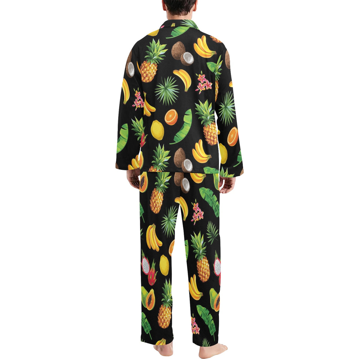 Tropical Fruits Pattern Print Design TF03 Men's Long Sleeve Pajama Set