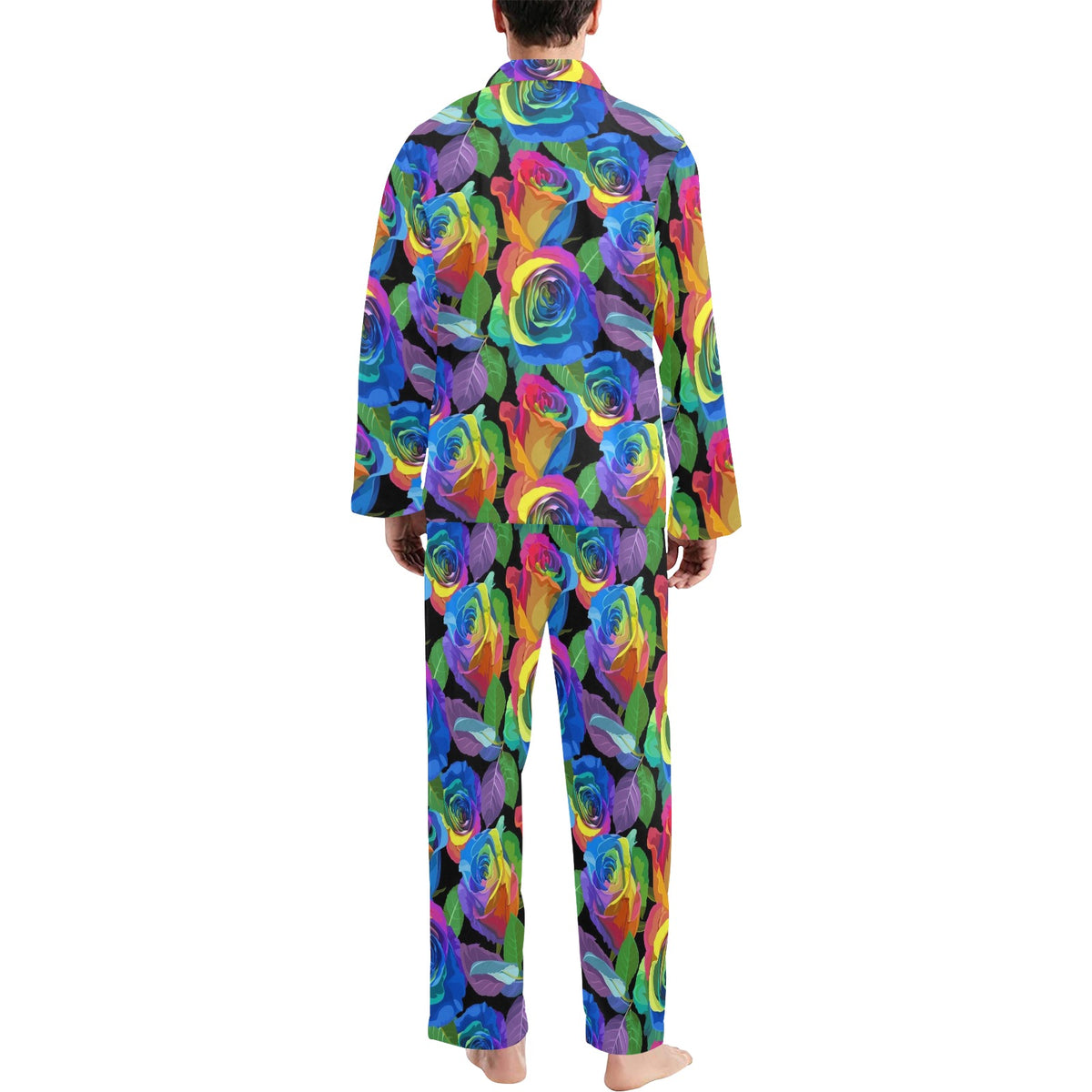 Rose Pattern Print Design RO02 Men's Long Sleeve Pajama Set