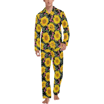 Sunflower Pattern Print Design SF014 Men's Long Sleeve Pajama Set
